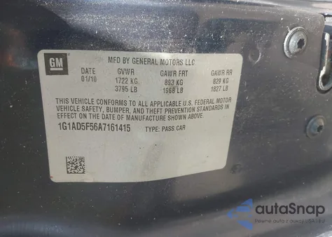 2010 Chevrolet Cobalt Lt from USA, damaged, VIN 1G1AD5F56A7161415